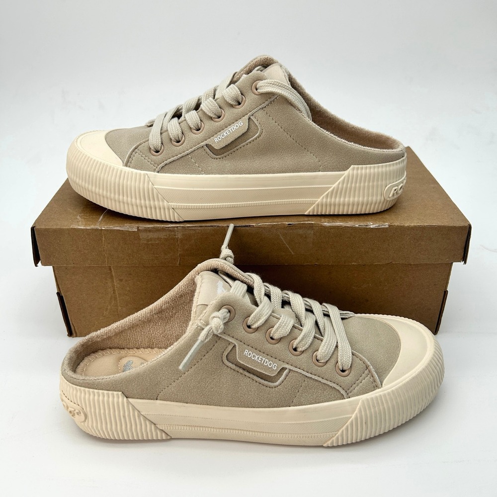 Rocket Dog Cheery Mule Womens Sneakers Size 6.5 Taupe Slip On Backless Shoes NEW